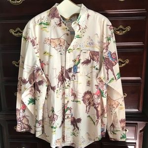 RARE VINTAGE Tommy Hilfiger Western Print Shirt - Cream, Brown, Red, Green